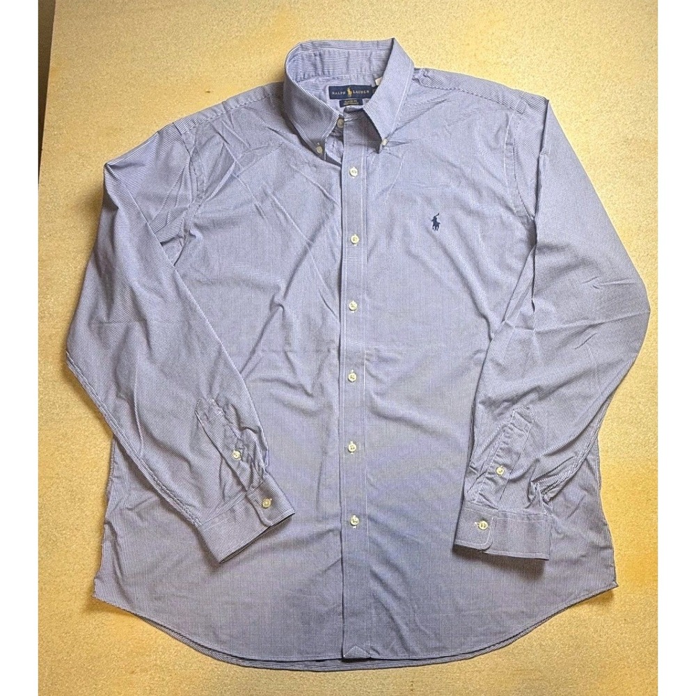 Ralph Lauren Classic Fit Performance Shirt Mens XXL Blue Gingham Button Up-2400